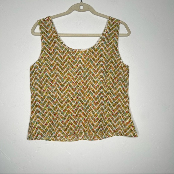 Susan Bristol Tops - Susan Bristol 100% Silk Floral Chevron Patterned Sleeveless Shell Tank Size 8
